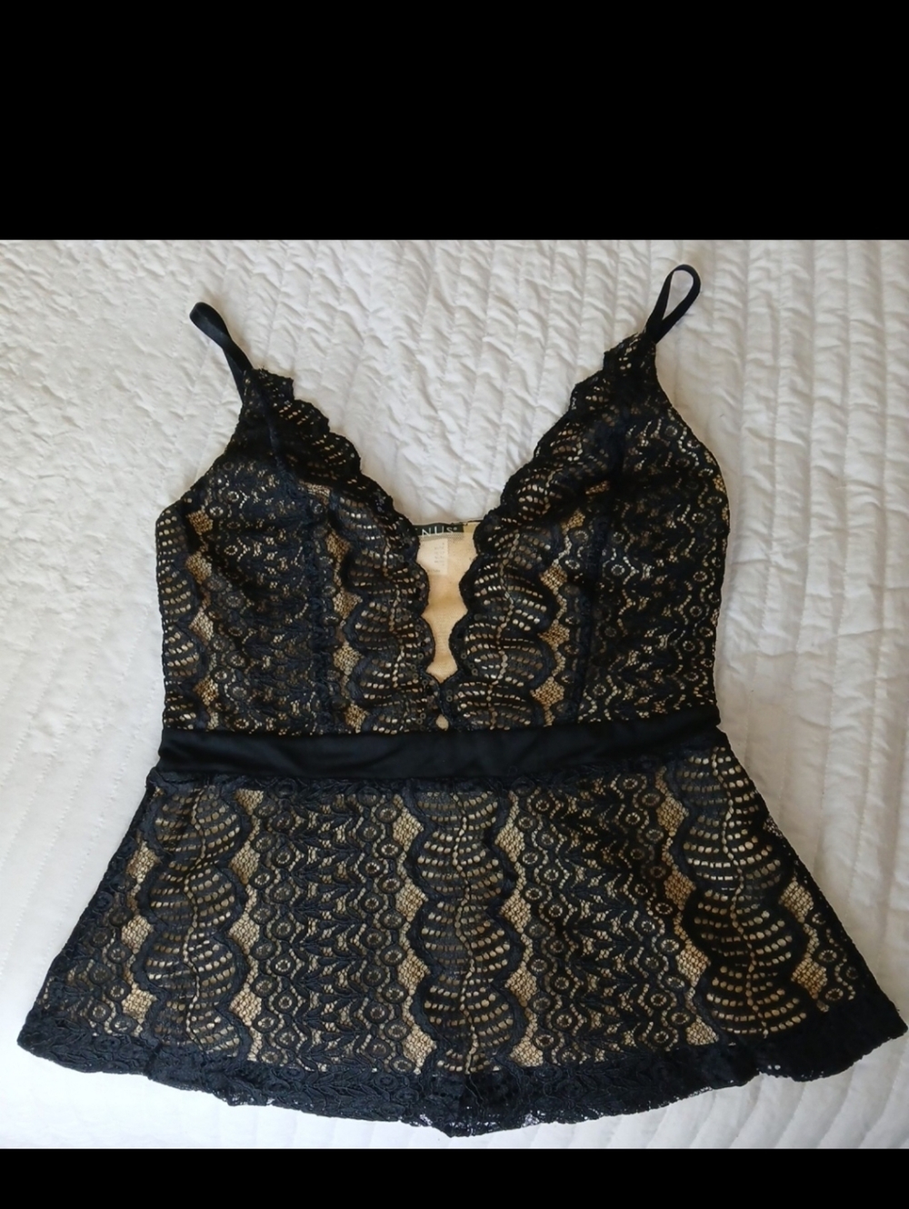 VENUS Scalloped Black Lace Peplum Top - Small